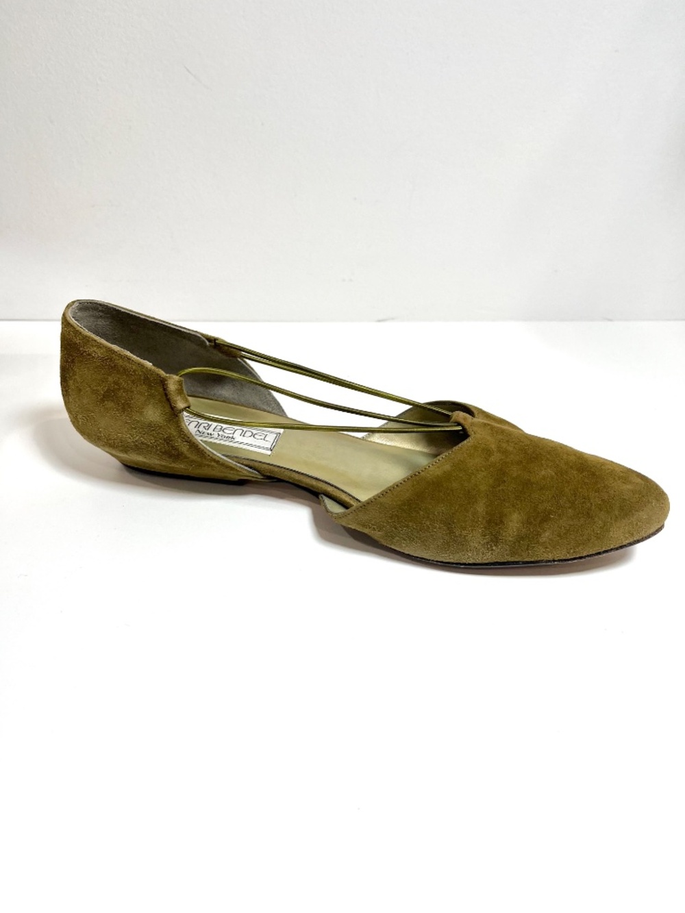 Sesto Meucci Henri Bendel Camel Brown Suede Ballet Flats Bungee Strap